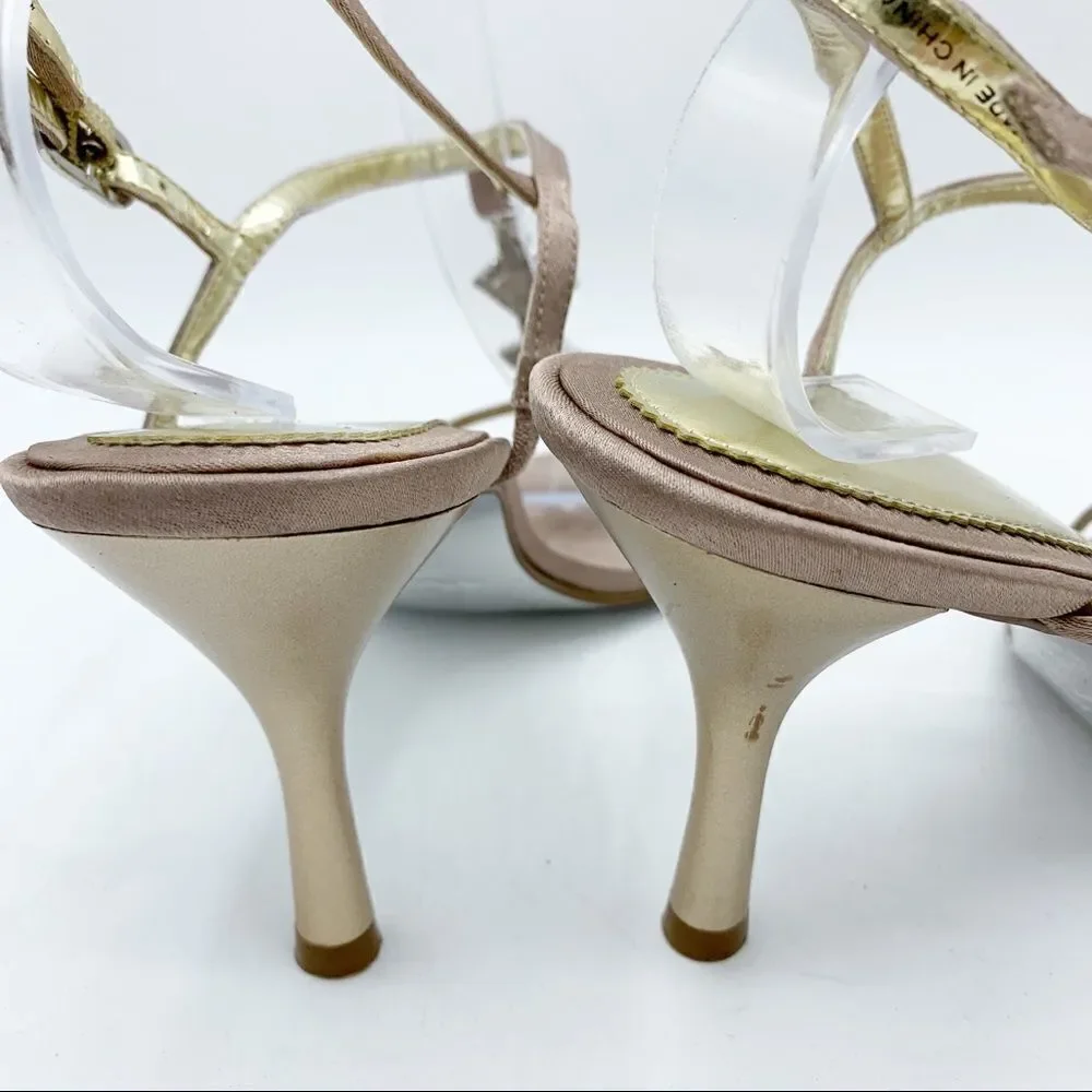 Women's Nina Champagne‎ Satin Crystal Embellished Strappy Evening Sandal Sz 9